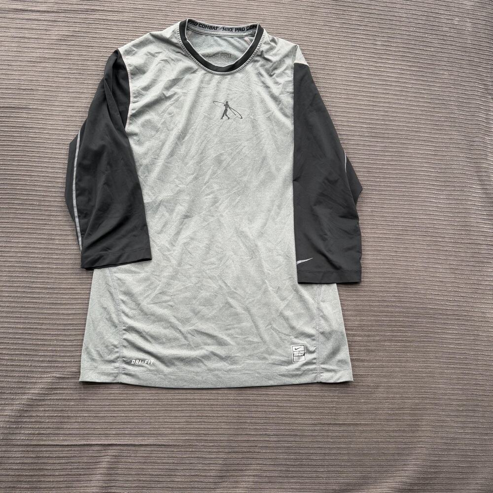 Nike Pro Combat Shirt Mens Medium Gray Black Dri-FIT Long Sleeve Athletic Fitted